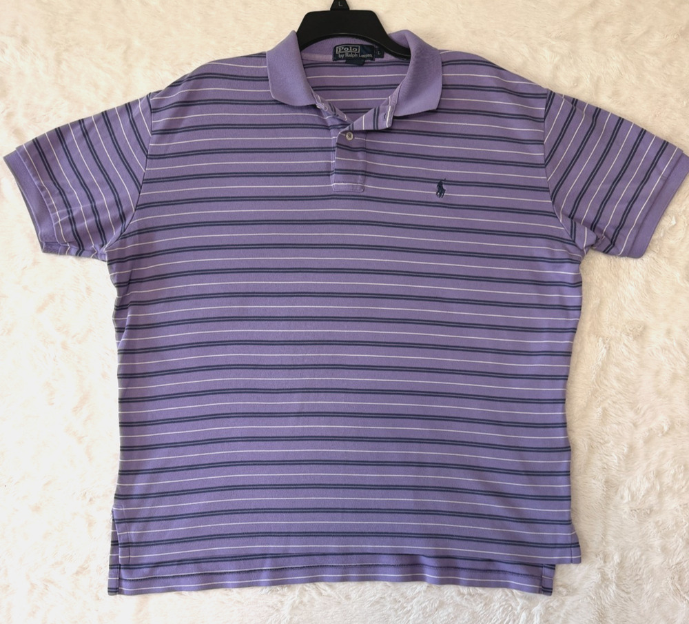 Polo Ralph Lauren Polo Shirt Men Large Purple Pony Blue Short Sleeve Stripe